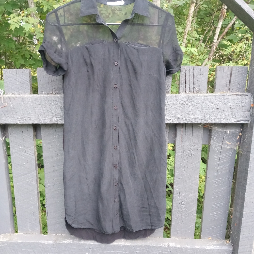 Black Sheer Button-Up Dress